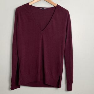 Proenza Schouler Merino Wool V Neck Sweater Lightweight Womens Medium Burgundy
